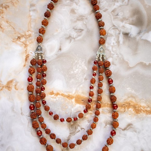 Rudraksha Beads with sterling silver trident and carnelian beads  100.00 - Picture 11 of 16